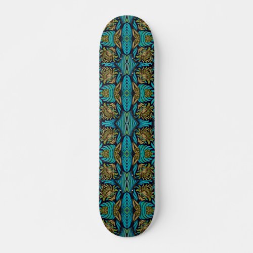 Art Nouveau Turquoise Blue Floral Pattern   Skateboard