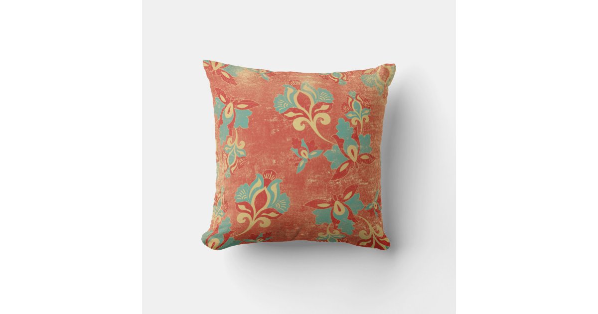 Art Nouveau Turquoise Orange Floral Throw Pillow Zazzle
