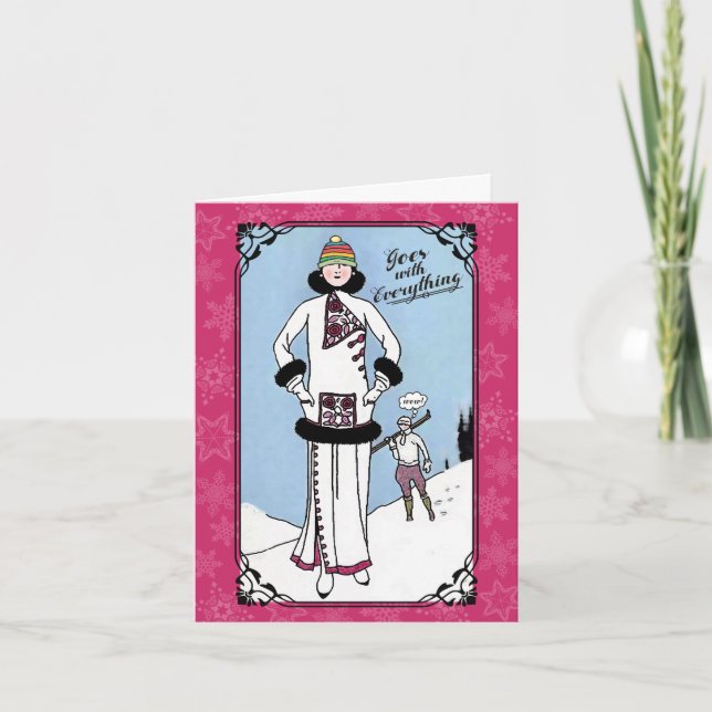 Art nouveau ugly hat knitting crochet Christmas Holiday Card (Front)