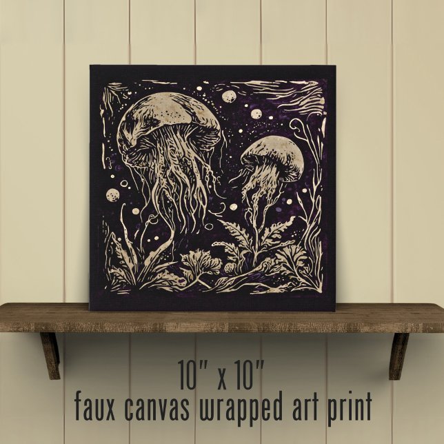 Art Nouveau Underwater Seaweed Jellyfish Ocean Faux Canvas Print (Creator Uploaded)