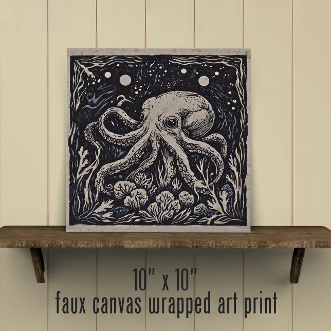 Art Nouveau Underwater Seaweed Octopus Ocean Faux Canvas Print (Creator Uploaded)