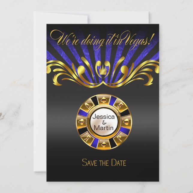 Art Nouveau Vegas Save the Date | gold blue Invitation (Front)