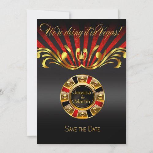 Art Nouveau Vegas Save the Date  gold red Invitation