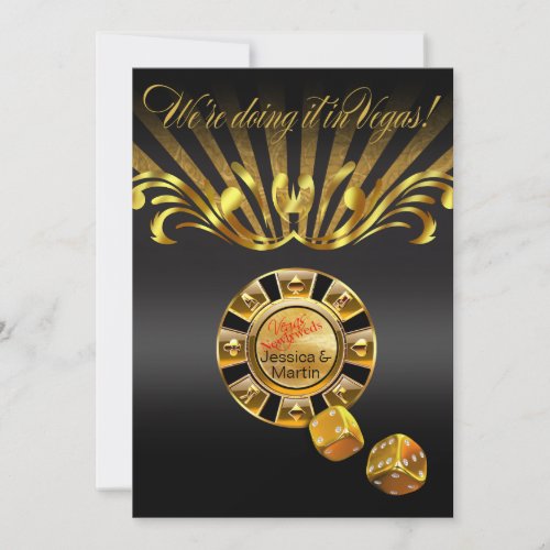 Art Nouveau Vegas Wedding  gold black Invitation