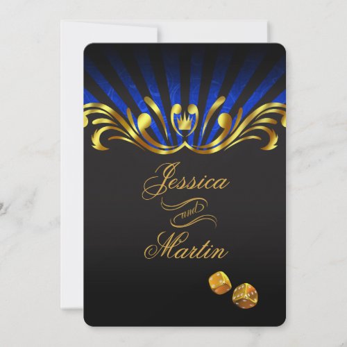 Art Nouveau Vegas Wedding  gold blue Invitation