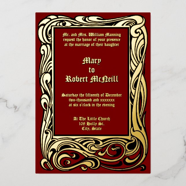 Art Nouveau Victorian Era 1901 Foliage Wedding Foil Invitation (Front)