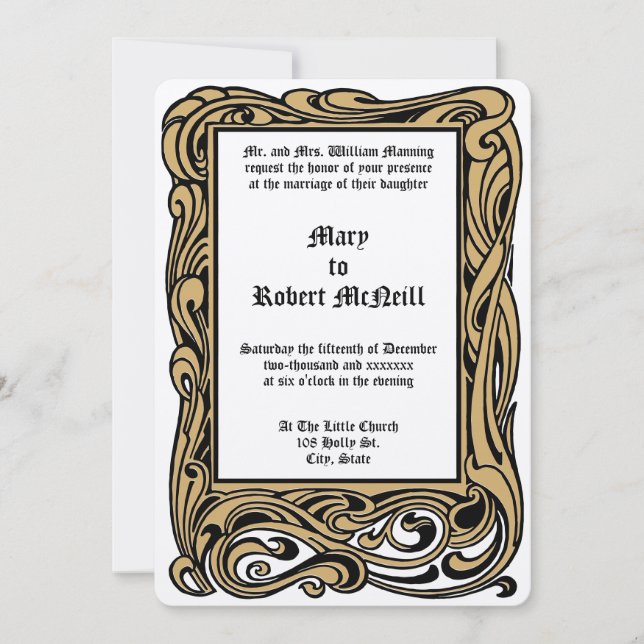 Art Nouveau Victorian Era 1901 Foliage Wedding Invitation (Front)