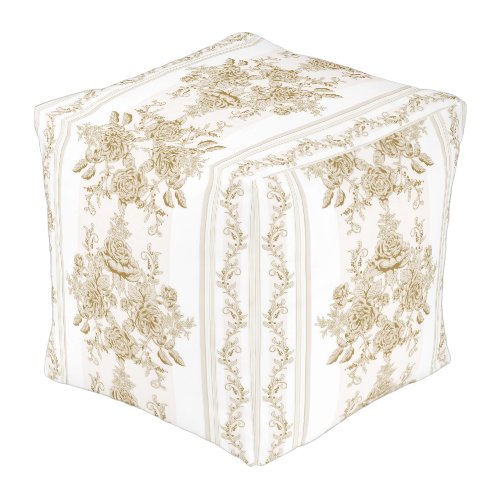 Art NouveauVIctorianKakiwhitetoilefloralchic Pouf