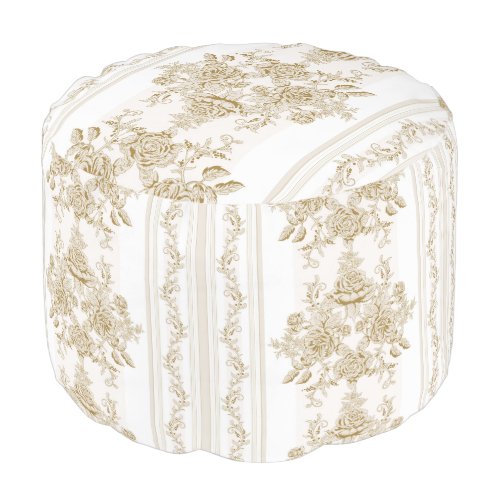 Art NouveauVIctorianKakiwhitetoilefloralchic Pouf