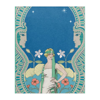 Art Nouveau Vintage Blue Lady & Floral Archway