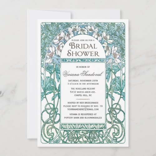 Art Nouveau Vintage Bridal Shower Invitations Blue