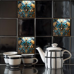 Art Nouveau Vintage  Ceramic Tile<br><div class="desc">Beautiful art deco tile with a geometric,  pattern in black,  gold and turquoise. 

#generative content</div>