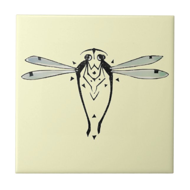 Art Nouveau Vintage Dragonflies Ceramic Tile (Front)