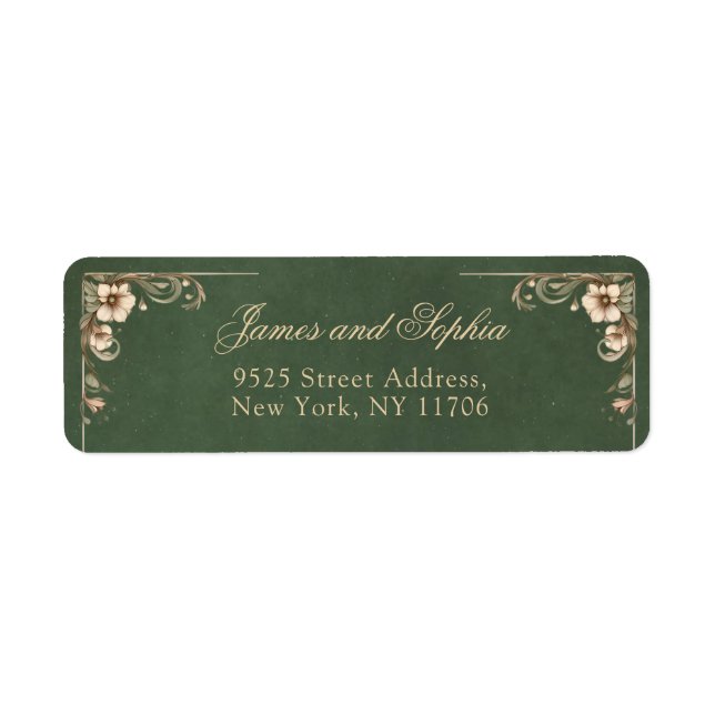 Art Nouveau Vintage Emerald Wedding Address Label (Front)