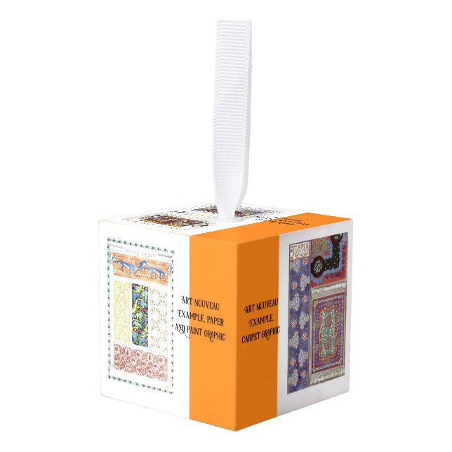 "Art nouveau - Vintage Examples" Cube Ornament (Front Angled)