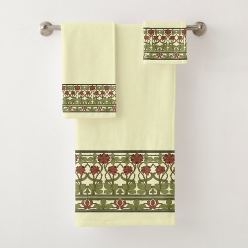 Art Nouveau Vintage Floral Border Frieze Bath Towel Set