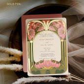 Art Nouveau Vintage Floral Pink Green Gold Wedding Foil Invitation