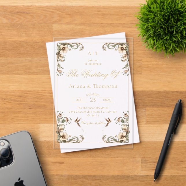 Art Nouveau Vintage Floral Wedding Acrylic Invitations (Insitu (Invitation Card))