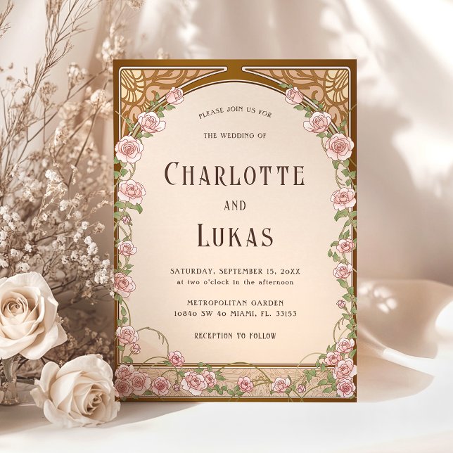 Art Nouveau Vintage Floral Wedding Invitation (Creator Uploaded)