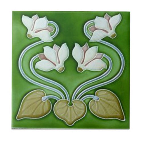 Art Nouveau Vintage Flowers Ceramic Tile