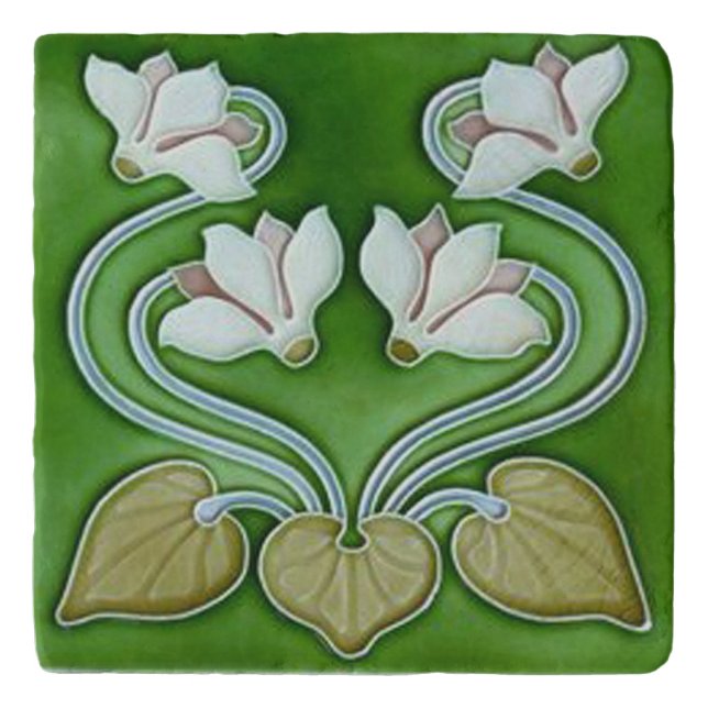 Art Nouveau Vintage Flowers Ceramic Tile Trivet (Front)
