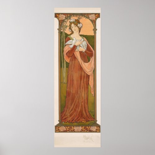 Art Nouveau Vintage Lady with Doves Sonrel Poster