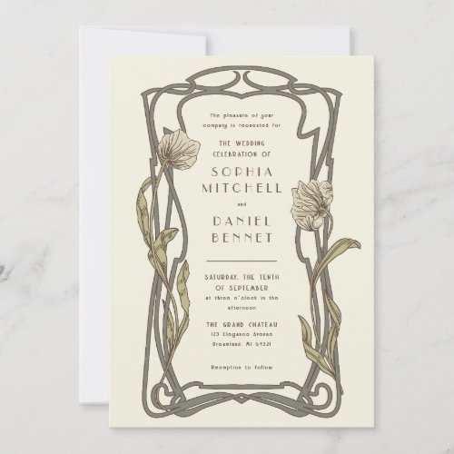 Art nouveau vintage morris pimpernel wedding invitation