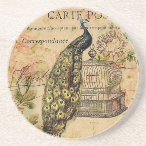 art nouveau vintage peacock french provincial sandstone coaster