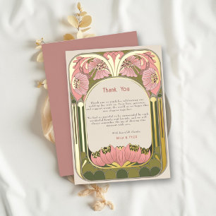 Art Nouveau Vintage Pink Green Wedding Thank You Foil Invitation