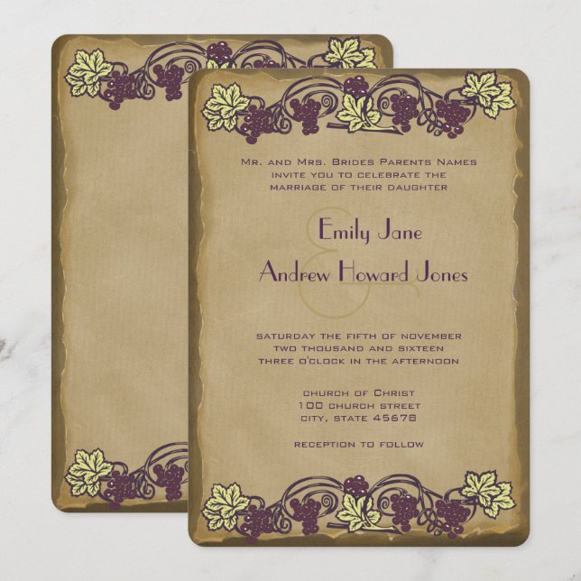 Art Nouveau Vintage Pink Vineyard Wedding Invites (Front/Back)