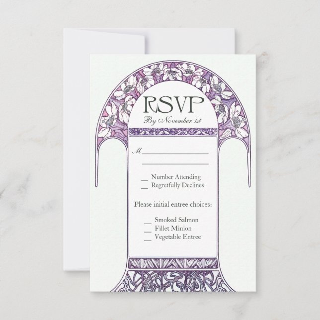 Art Nouveau Vintage Purple RSVP Wedding Cards VI (Front)
