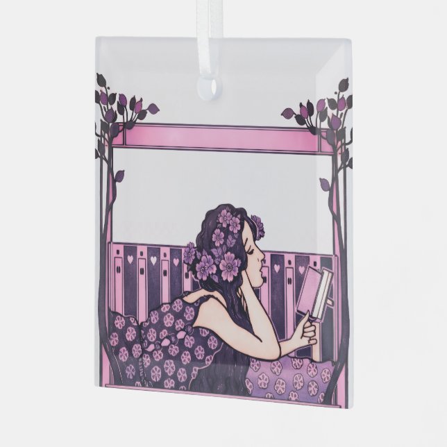 Art Nouveau Vintage reader Glass Ornament (Front Left)