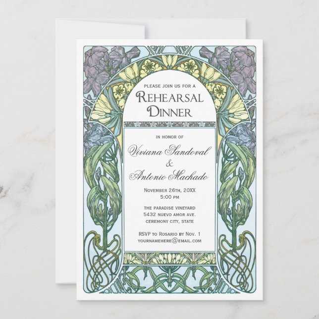 Art Nouveau Vintage Rehearsal Dinner Invitations (Front)