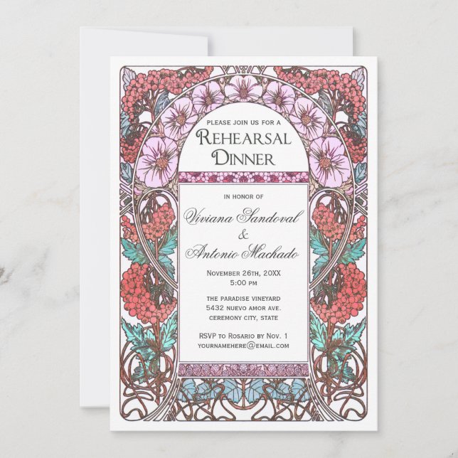 Art Nouveau Vintage Rehearsal Dinner Invitations (Front)
