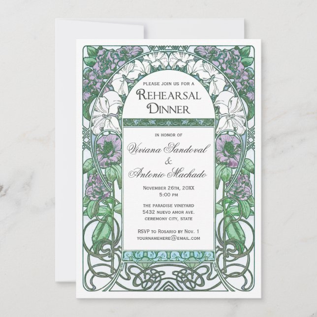 Art Nouveau Vintage Rehearsal Dinner Invitations (Front)