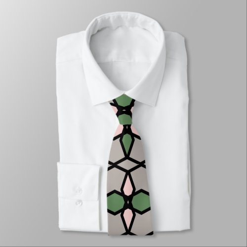 Art Nouveau Vintage Style Grey Green Pink  Neck Tie