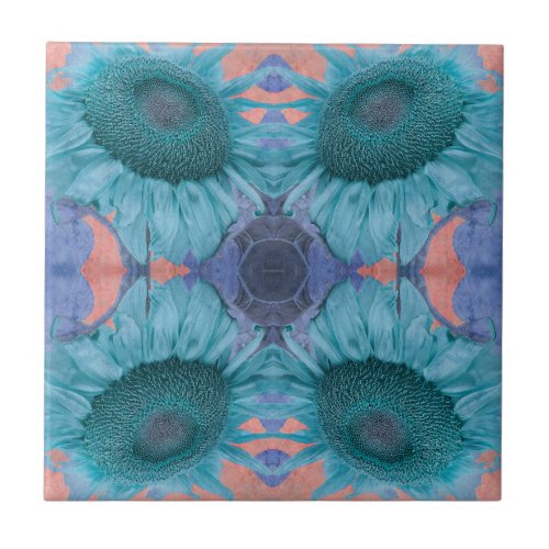 Art Nouveau Vintage Sunflower Blue Pink Floral Ceramic Tile