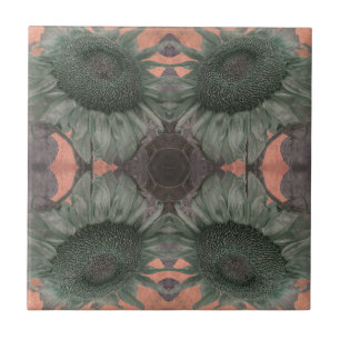Art Nouveau Vintage Sunflower Green Orange Floral Ceramic Tile