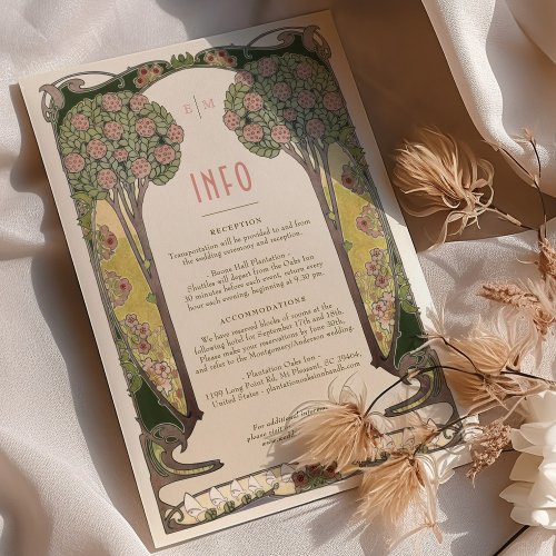 Art Nouveau Vintage Wedding Details Card with Tree