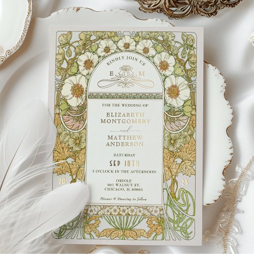 Art Nouveau Vintage Wedding Foil Accents Foil Invitation