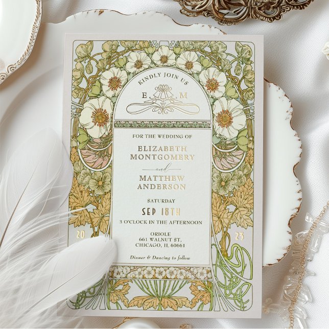 Art Nouveau Vintage Wedding Foil Accents Foil Invitation (Creator Uploaded)