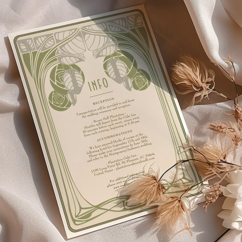 Art Nouveau Vintage Wedding Info Card Mackintosh