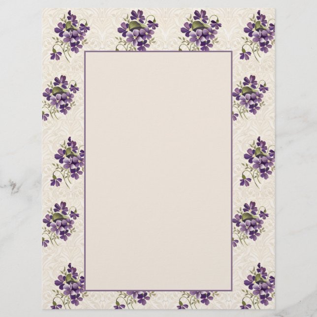 Art Nouveau Violet Floral Pattern Letterhead (Front)