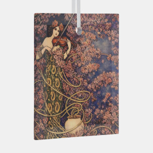 Art Nouveau Violinist in Blossoms – Vintage Floral Glass Ornament