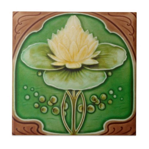 Art Nouveau Water Lily Antique Reproduction Ceramic Tile