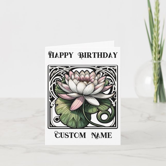 Art Nouveau Water Lily July Birth Month Flower Card (Front)