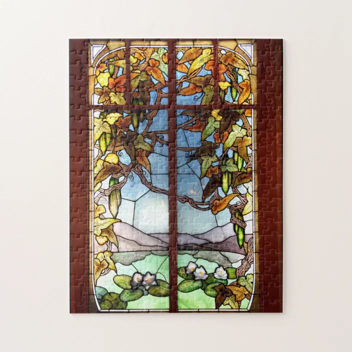 Art Nouveau Waterlily Flowers Stained Glass Puzzle Zazzle Com