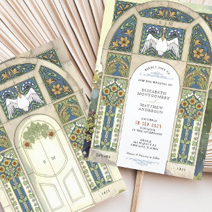 Art Nouveau Wedding Blue, Gold, Green Arch Invitation