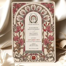 Art Nouveau Wedding Burgundy and Ivory Florals
