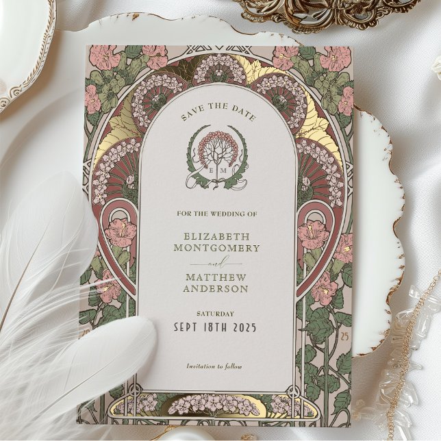 Art Nouveau Wedding Gold Accents Save the Date Foil Invitation (Creator Uploaded)